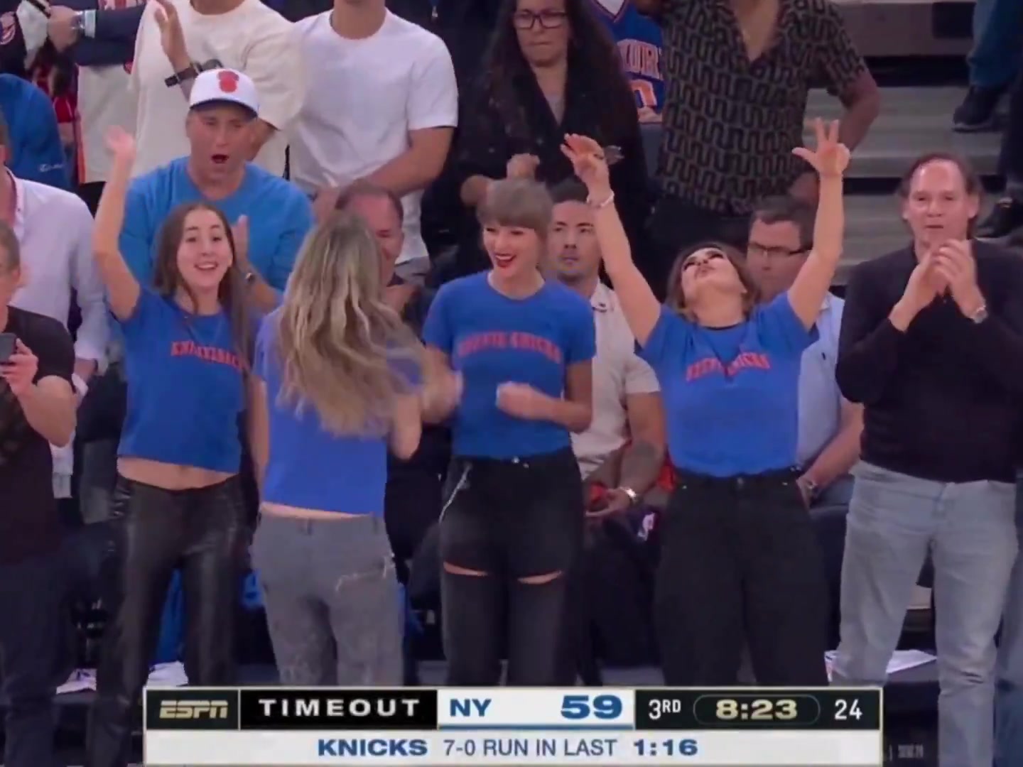 Taylor Swift after the bucket from Jalen Brunson after still being down 22 points
