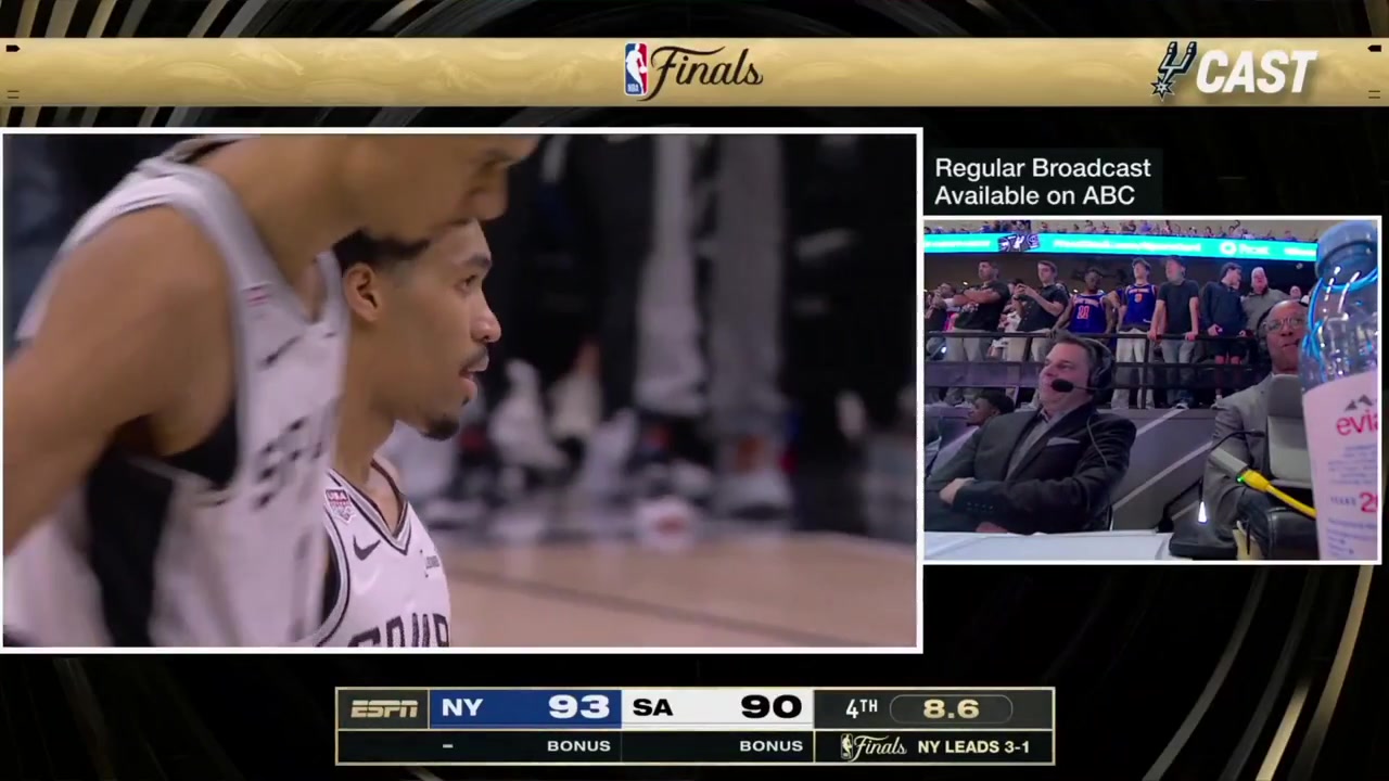 The Spurs radio announcers' reaction to the last moments of Game 5 - Dylan Harper two missed clutch free throws OG Anunoby splits the clutch free throws and the Knicks win their first championship in 53 years