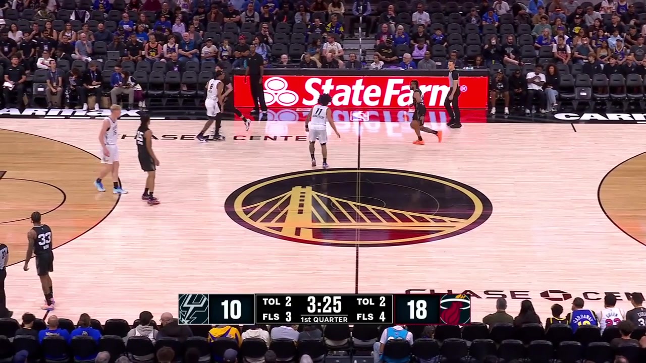 Injury Hyunjung Lee hits the corner 3 and shortly after unintentionally trips Myron Gardner who limps to the bench