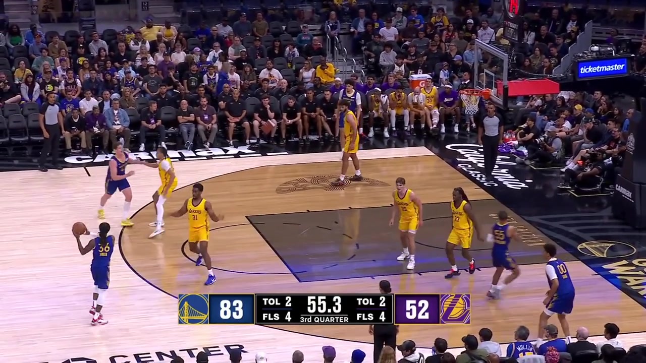 The 54th overall pick in the 2026 NBA Draft Lajae Jones rattles in the 3-pointer for his first points in the Califoria's ClassicThe Warriors Gold the Warriors have two teams in this tournament cannot miss from 3 - 1422 from 3 636