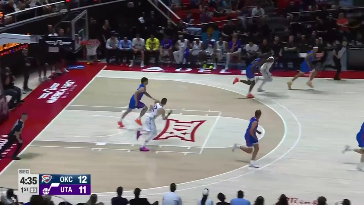 Matthew Cleveland with the steal and Hayden Gray with the layup Bez Mbeng with the steal and finds Matthew Cleveland for a layup and Justin Harmon finds Mbeng for the 3-pointer with a replay