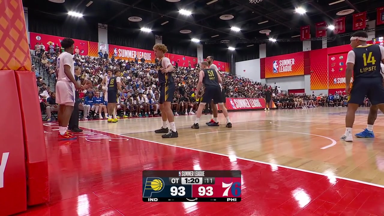 Johni Broome with the clutch putback to give the 76ers the lead the Pacers turn the ball over and Labaron Philon scores the clutch fastbreak layup to put the 76ers up 4 in overtime with a replay