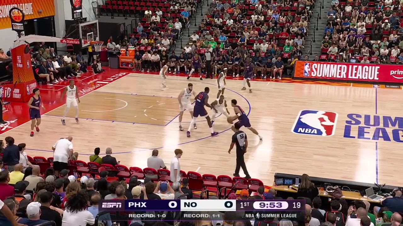 Jaron Pierre Jr grabs the rebound and swishes the 3 at the other end