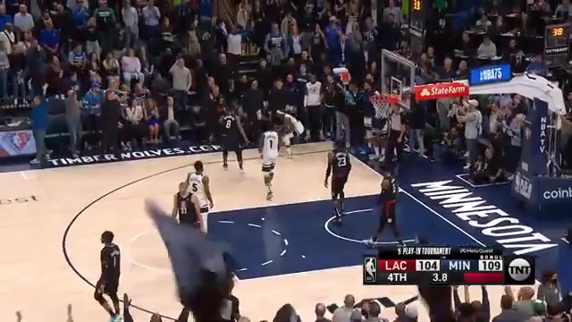Patrick Beverley celebrates emphatically after the Timberwolves defeat the Clippers in the 2022 Play-In Tournament securing their first playoff berth in the Anthony Edwards era