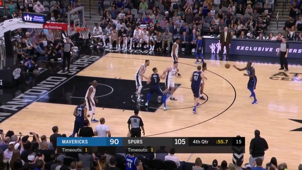 40-year-old Dirk Nowitzki nails the jumper over Drew Eubanks for the final shot of his NBA career Gregg Popovich is clapping on the sideline 41019