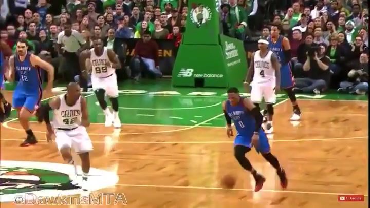 MVP Russell Westbrook scores 10 consecutive clutch time points against the Boston Celtics to put them away finishes with 45 points 11 rebounds 11 assists