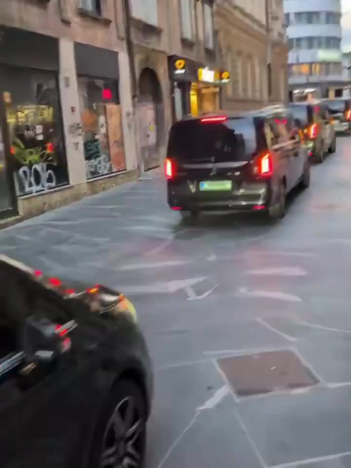 Luka and the Lakers motorcade pulling up to Cemopova down what is normally a pedestrian-only street