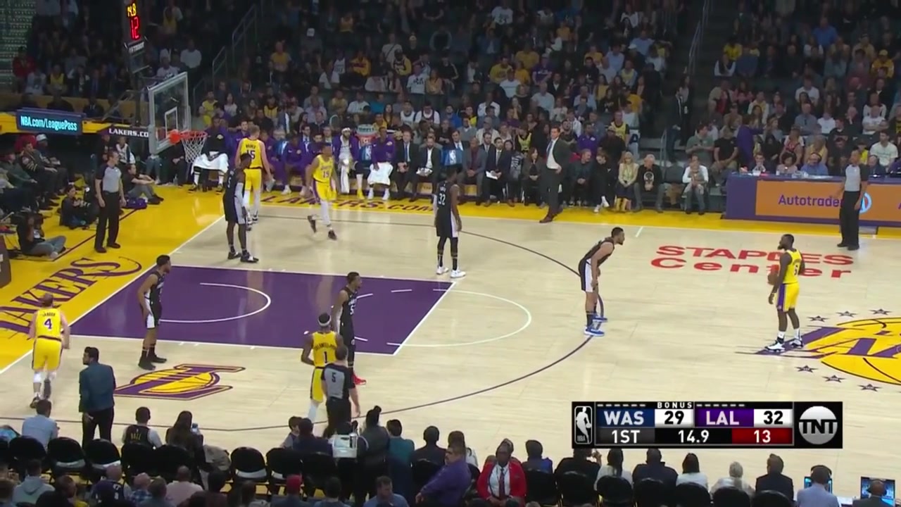 Lance Stephenson with the ankle breaker on Jeff Green who goes backwards and scores the jumper sending the entire Lakers bench going crazy with replaysMulti-broadcast - ENESCH 3262019