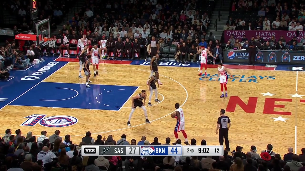 Kyrie Irving with the powerful putback dunk and the entire arena and Nets players erupt with replays 122023