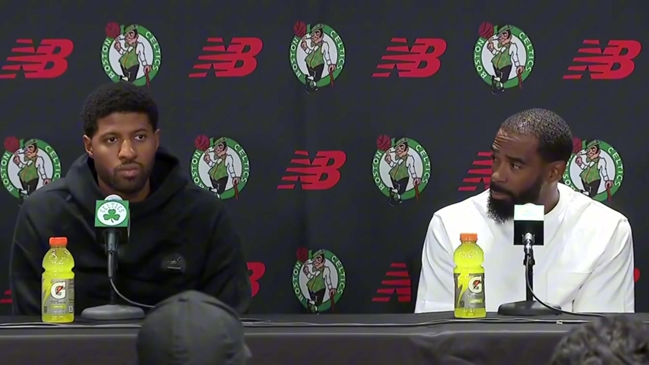 Mike Conley cracks a small joke about Joe Mazzulla being crazy Mazulla makes eye contact with him and Conley's self-preservation instincts kick in as he adjusts his statement and clarifies that Joe Mazzulla is definitely totally not crazy repeating it several times for clarity