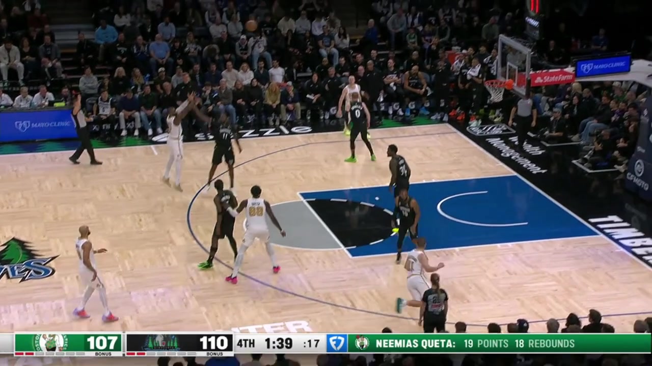 Jaylen Brown hits a walk-up three-pointer to tie the game with under two minutes left giving him 41 points on 5-for-10 shooting from deep