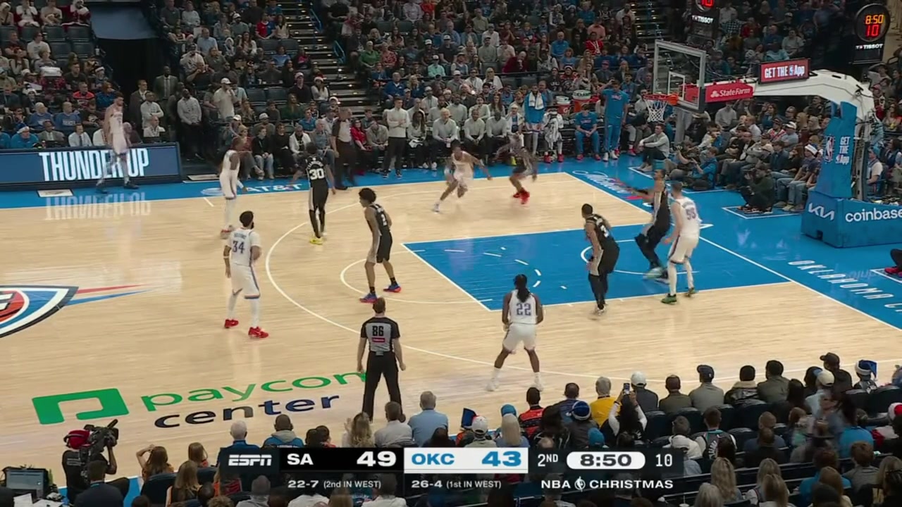 Kenrich Williams draws the offensive foul from Victor Wembanyama with a replay