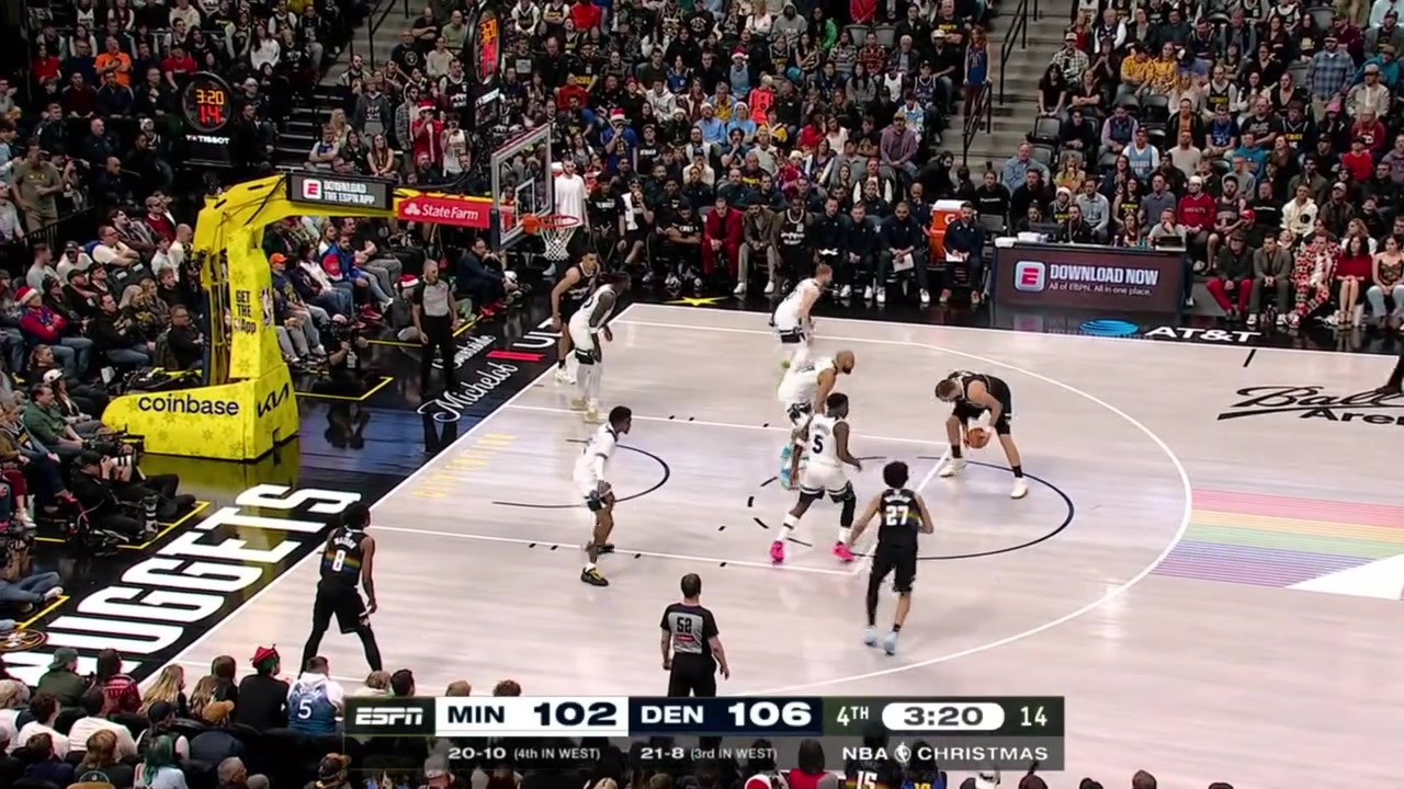 Nikola Jokic with the clutch step back jumper over Rudy Gobert with a replay