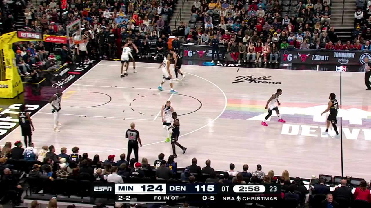 Jamal Murray finds Nikola Jokic for the 3 from the wing blocks Rudy Gobert and finds Tim Hardaway Jr for a 3 from opposite wing with replaysCutting the Wolves lead down to 3 in OT after being down by 9