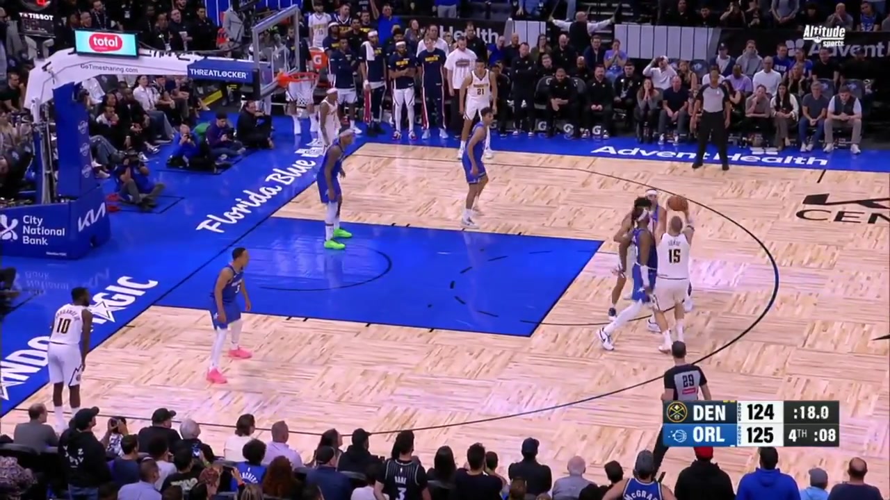 Nikola Jokic gets for the foul call on the jump ball but upon coach's challenge it was noticed that Wendell Carter Jr grabbed Jokic's arm first and Jokic made the two clutch free throws to give the Nuggets the lead Carter fouled out