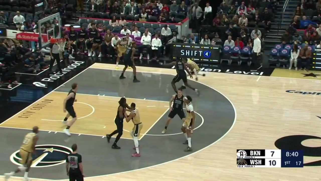 Sarr with a series of dribble moves and turnaround fadeaway jumper on Sharpe