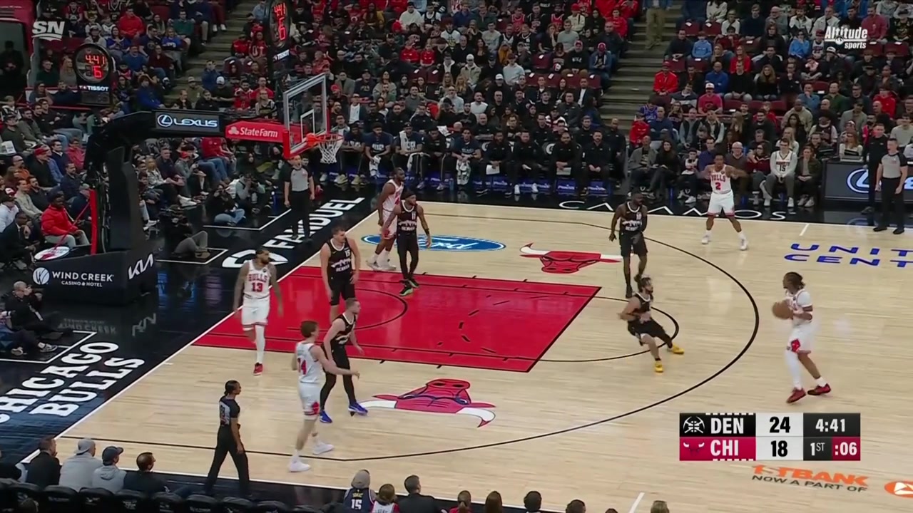 Nikola Jokic grabs the rebound and fires the outlet to Jamal Murray who drives and gets it off the glass and in
