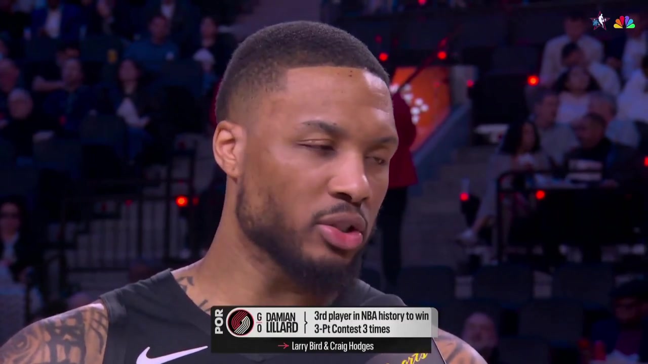 Damian Lillard on his thoughts while Devin Booker was shooting during the final round of the three-point contest I was praying on his downfall