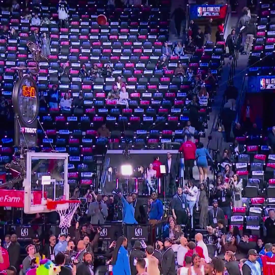 Steph Curry makes a shot all the way from the NBC booth