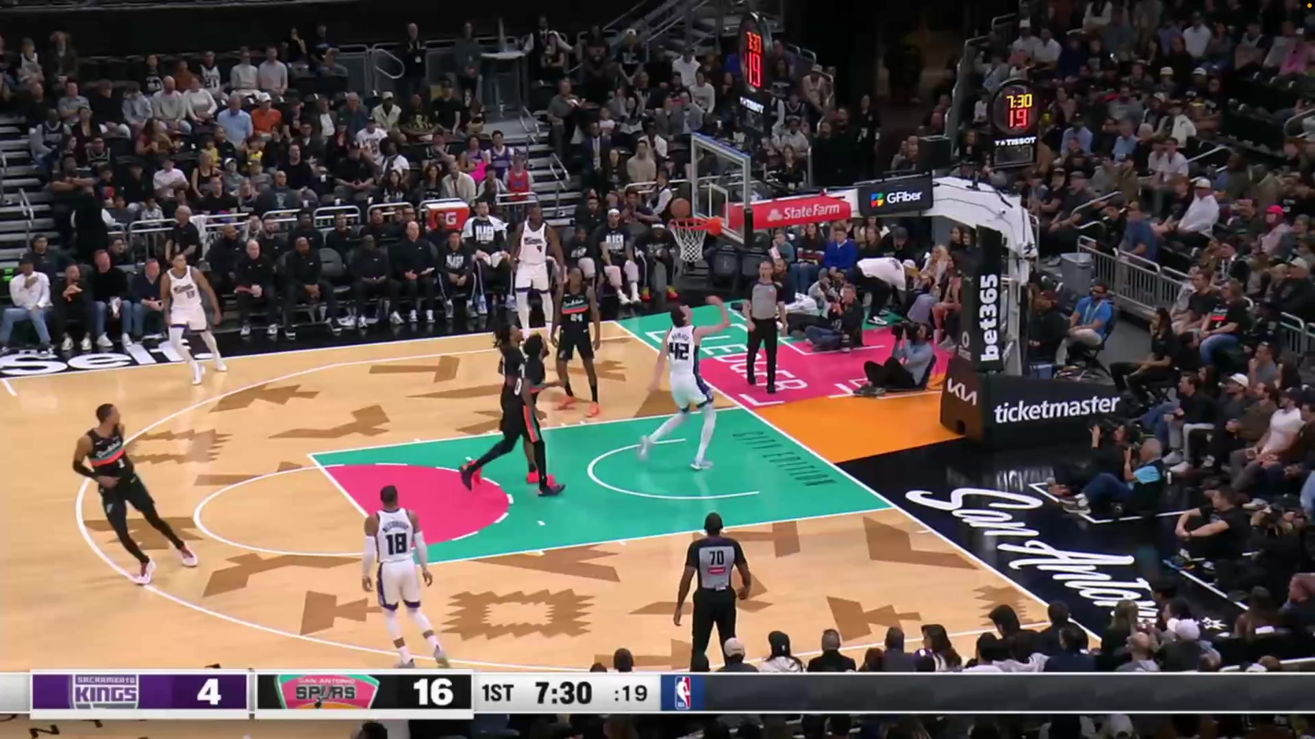 Wemby fakes out Maxime Raynaud before driving in for the reverse jam the Julian Champagnie steal and jam over Keegan Murray