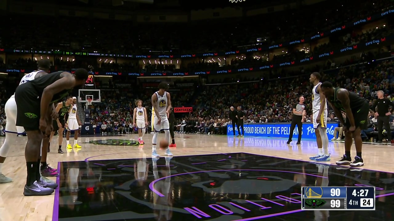 Draymond Green rides on DeAndre Jordan intentionally fouling him and a happy Pelicans fan can be heard in the background after Jordan hits the first free throw