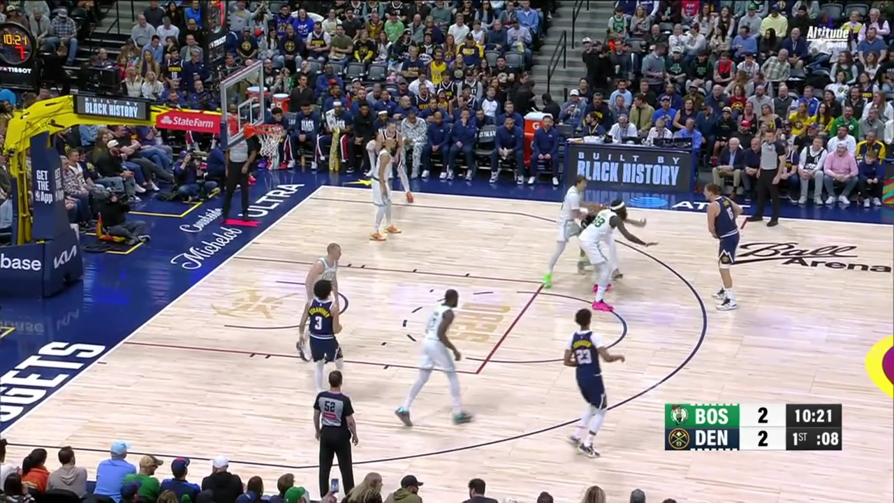 Nikola Jokic nearly turns the ball over but swishes a wild corner 3 on one leg to beat the shot clock with replays Nuggets and ESPN commentaries