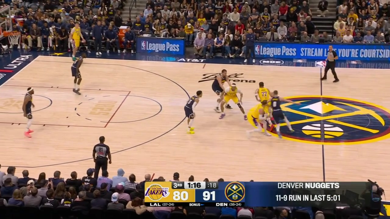 Nikola Jokic blocks Jake LaRavia the ball goes out of bounds of Jake but the refs don't notice the Nuggets don't have a challengeLuka Doncic scores a triple straight off the inbound with replays