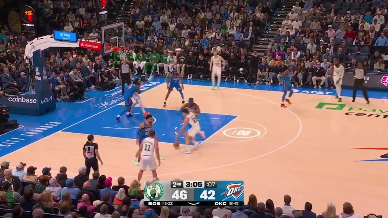 Shai Gilgeous-Alexander with great defense hustle and the step back 3 at the other endHe then grabs the loose ball off Jaylen Brown and finds Isaiah Joe for the And-1 jumper with replays With replays from PrimeThunderCeltics