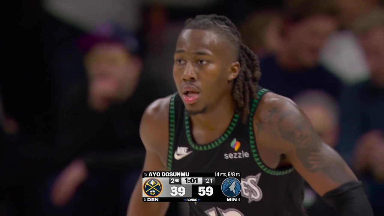 The Timberwolves with great defense to force a 24-second violation on the Nuggets and Julius Randle scores at the other end