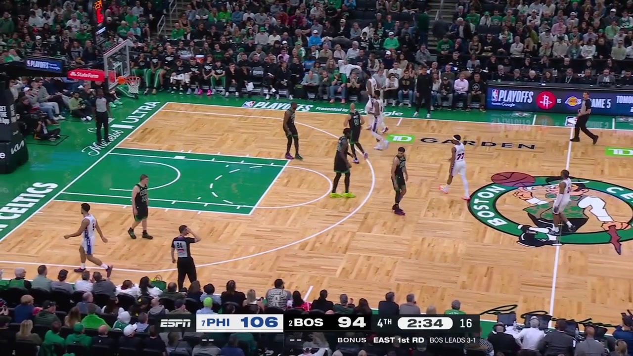 VJ Edgecombe hits the dagger 3-pointer to put the 76ers up 15 with 2 minutes remaining in regulation with replaysA 12-0 run in the last 5 minutes for the Sixers as Celtics fans start leavingThe Celtics emptied their bench shortly after