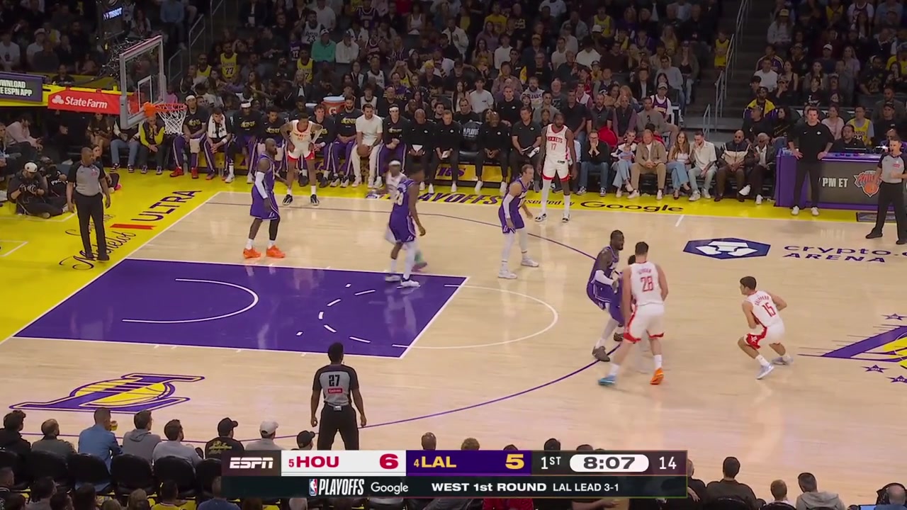LeBron James with the bounce pass to Rui Hachimura for the fastbreak dunk with a replay