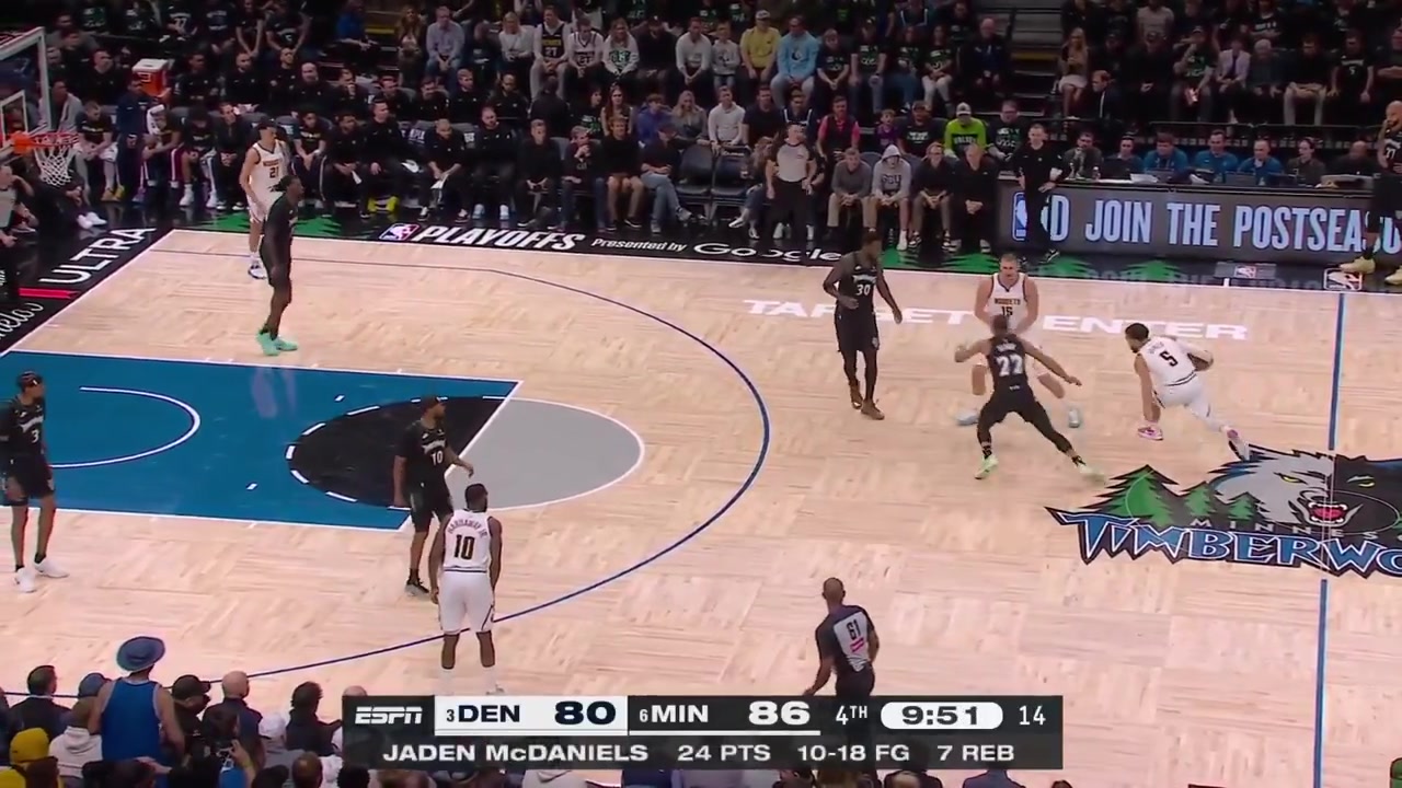 Jaylen Clark grabs Nikola Jokic then pushes him on the back off the whistle Jokic pushes Clark who falls to the floor and grabs Jokic's jerseyHeated up Clark gets up and pushes Jokic from behind and Naz Reid with a hard push from behind on Jokic Jokic Clark and Reid get a tech