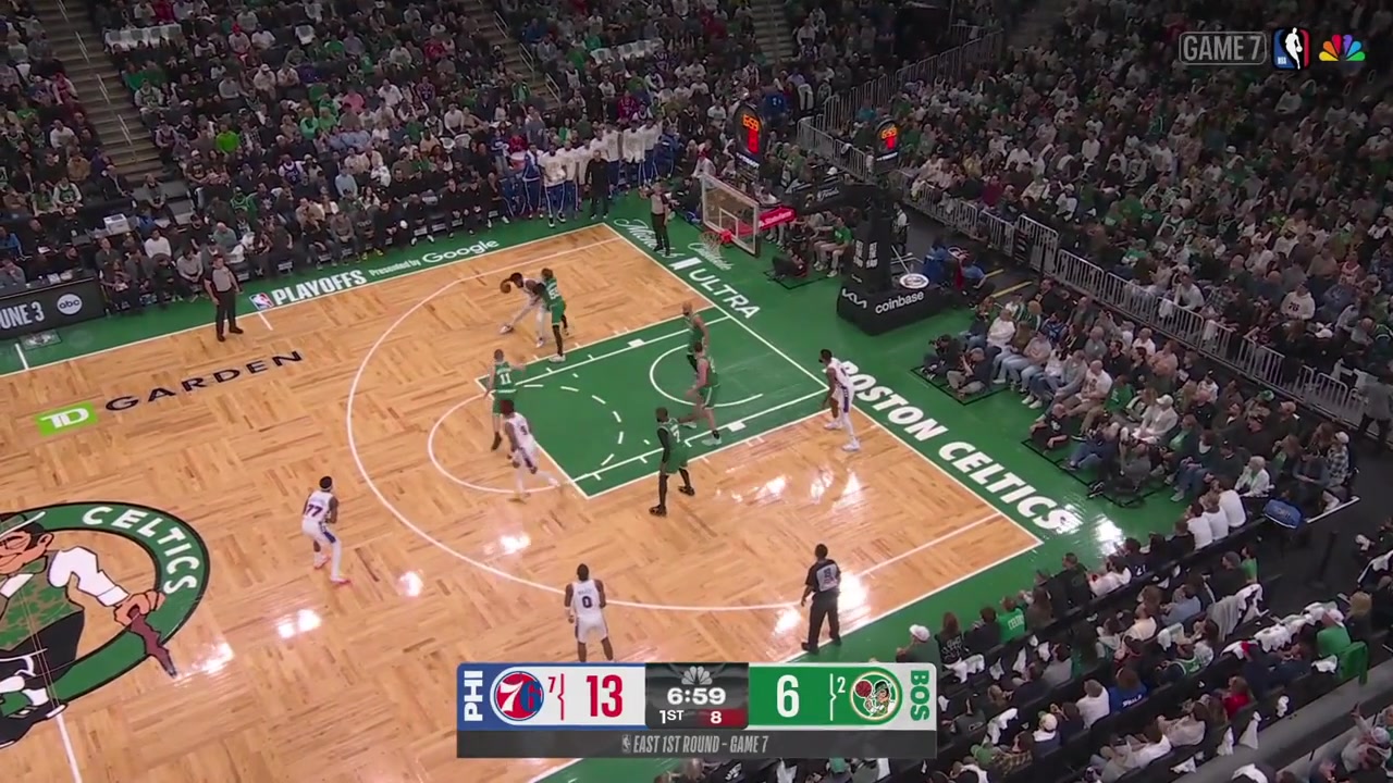Players from both teams hustle for the loose ball as the ball goes out of bounds with a replayNick Nurse goes on court in a protesting way to challenge the callPaul George explains something to Kelly Oubre Jr on the bench Challenge was successful