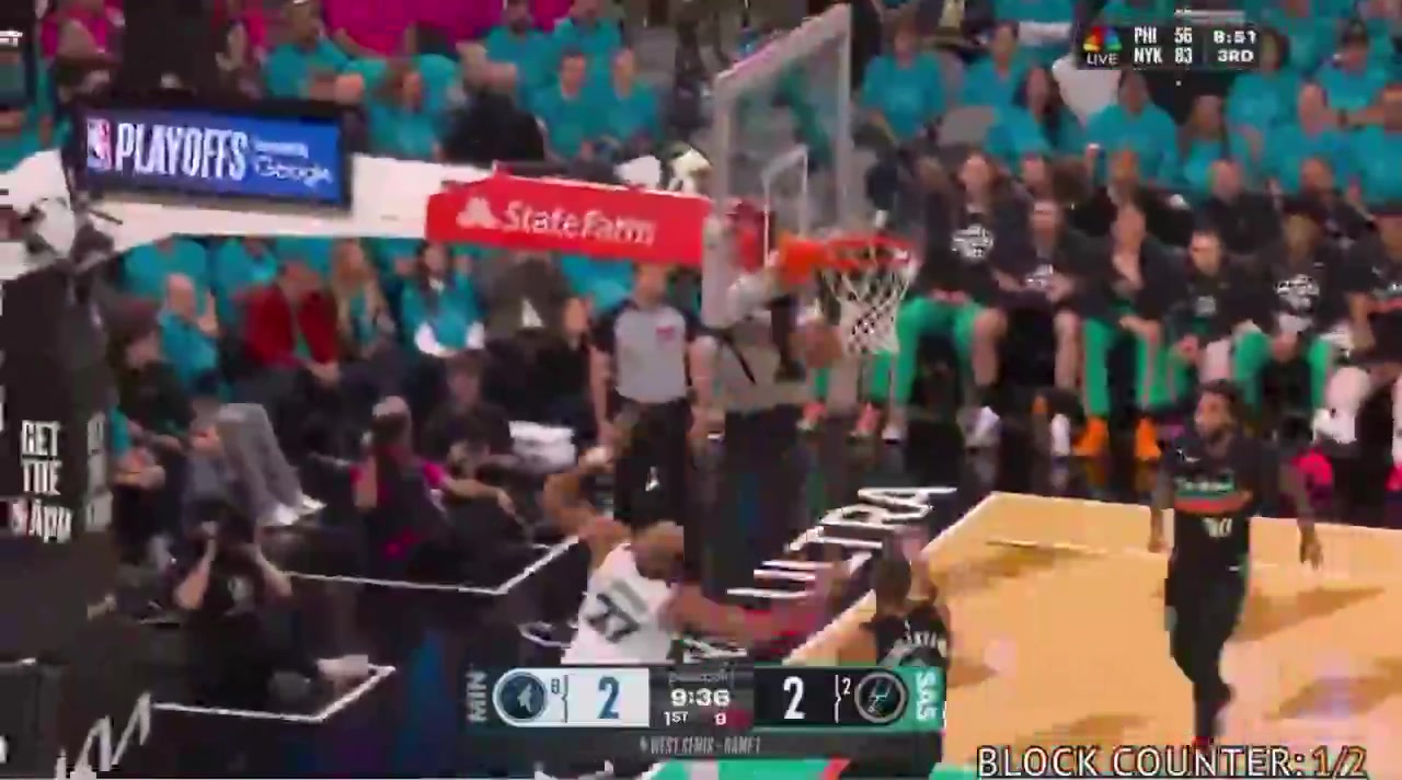 Slow-mo of the accused foul on Rudy Gobert clearly shows Victor Wembanyama blocking the shot before his hand swipes down