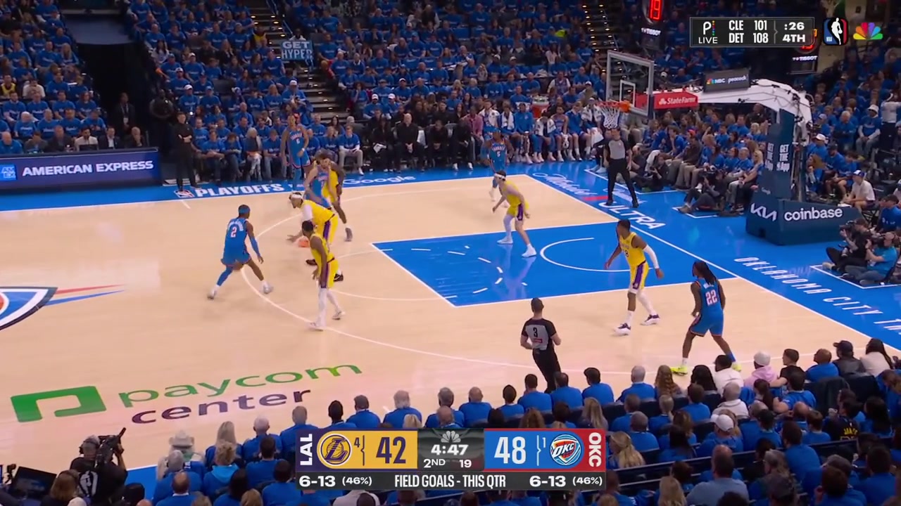 Shai Gilgeous-Alexander with the jumper and the dunk off a no look dime by Lu Dort with replays SGA seems surprised