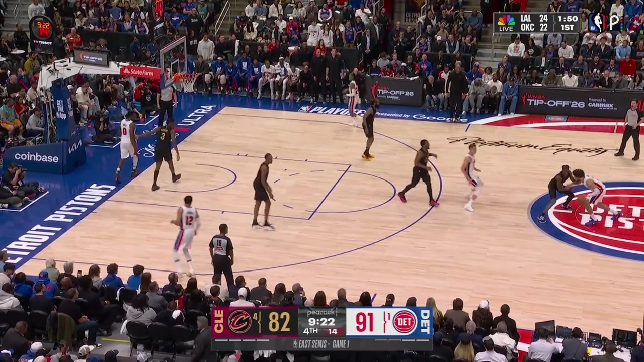Duncan Robinson scores the And-1 floater and then bumps into James Harden who pushes him away with replays Double technical upon Official Review