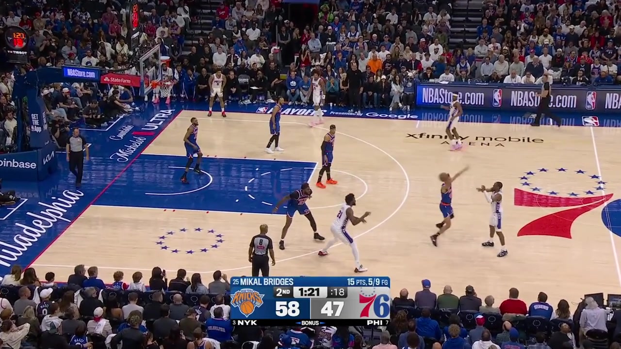 Joel Embiid tries to draw a foul and gets called for the offensive foul instead with replays
