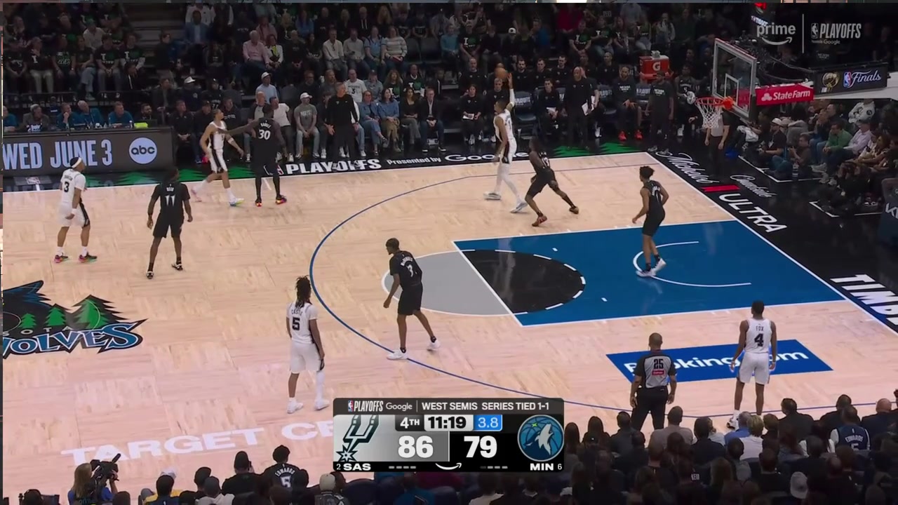 Wemby gets crushed on the jump shot attempt by Ayo Donsunmu