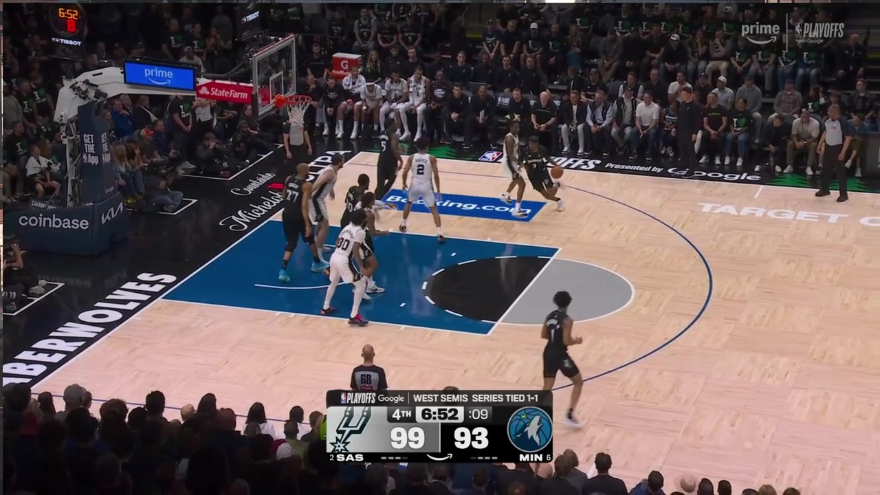 The loose ball finds its way to Rudy Gobert who finishes and gets the foul call for the and-one