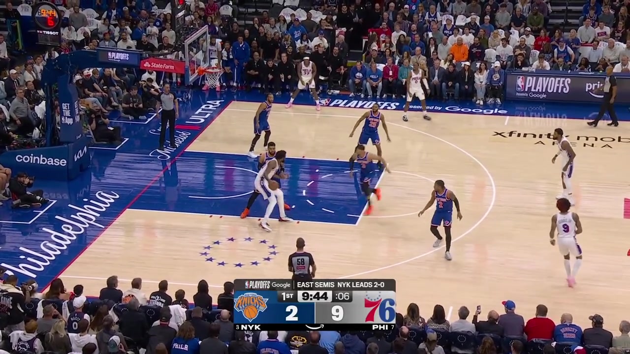 Joel Embiid is upset for not getting a foul call on one end complains to the refs then fouls Karl-Anthony Towns at the other end with replays Early in game 3