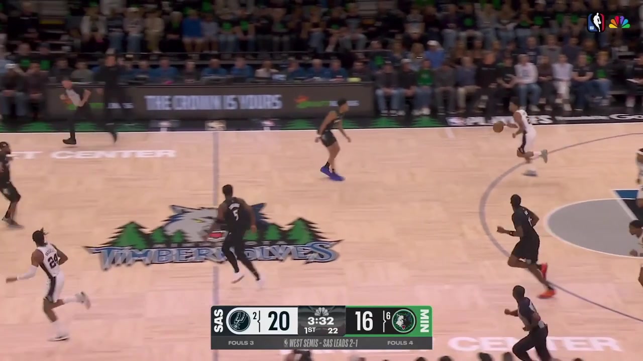 Dylan Harper turns the ball over Terrence Shannon Jr gets the steal and finds Anthony Edwards for the fastbreak dunk with a replay Ant looks in pain as he is landing on his right leg