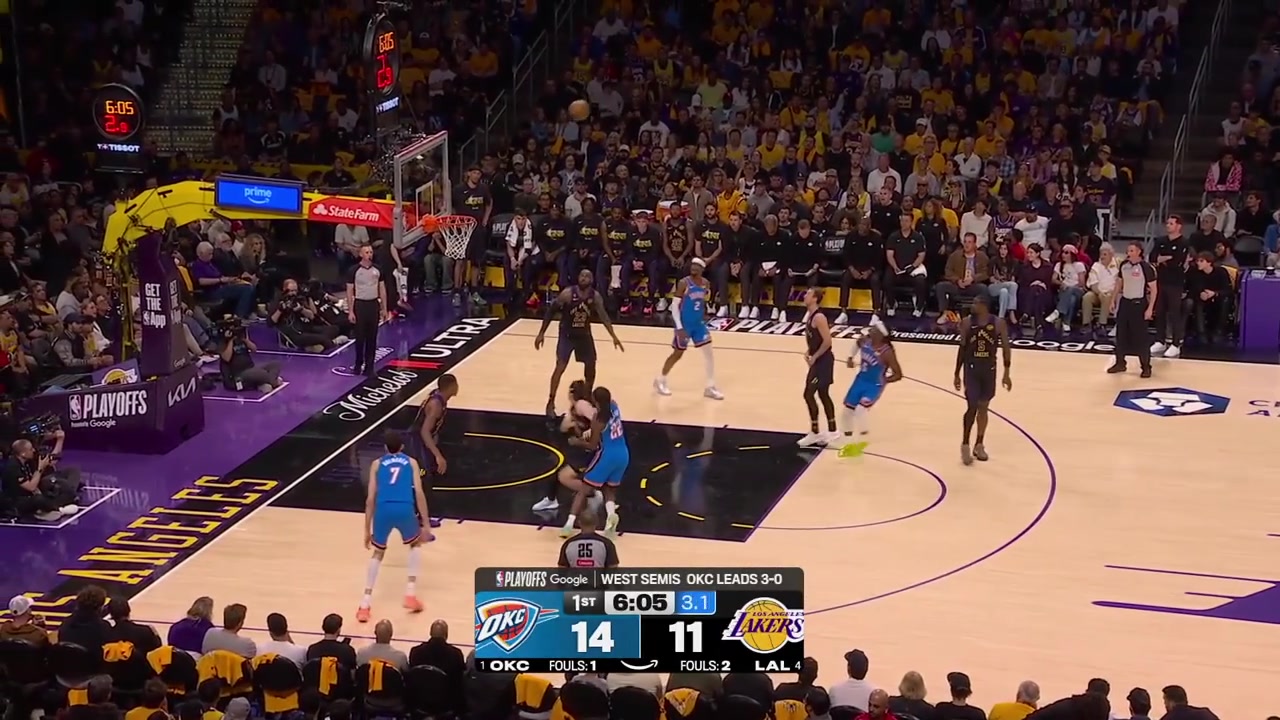 LeBron James grabs the rebound goes coast to coast and scores the tough fadeaway over Chet Holmgren with a replay