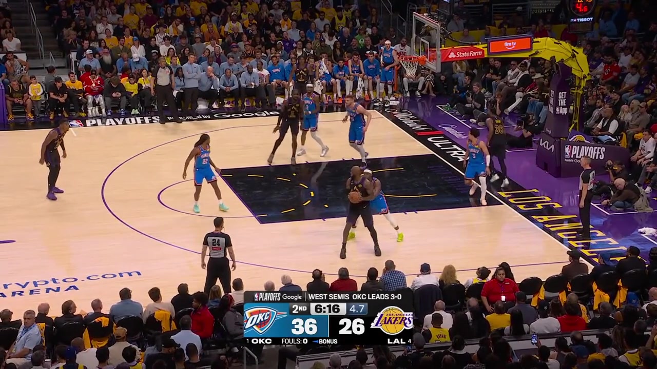 Jared McCain grabs the rebound gets the ball back from Shai Gilgeous-Alexander recovers the ball to himself goes around Rui Hachimura and scores the layup with a replay