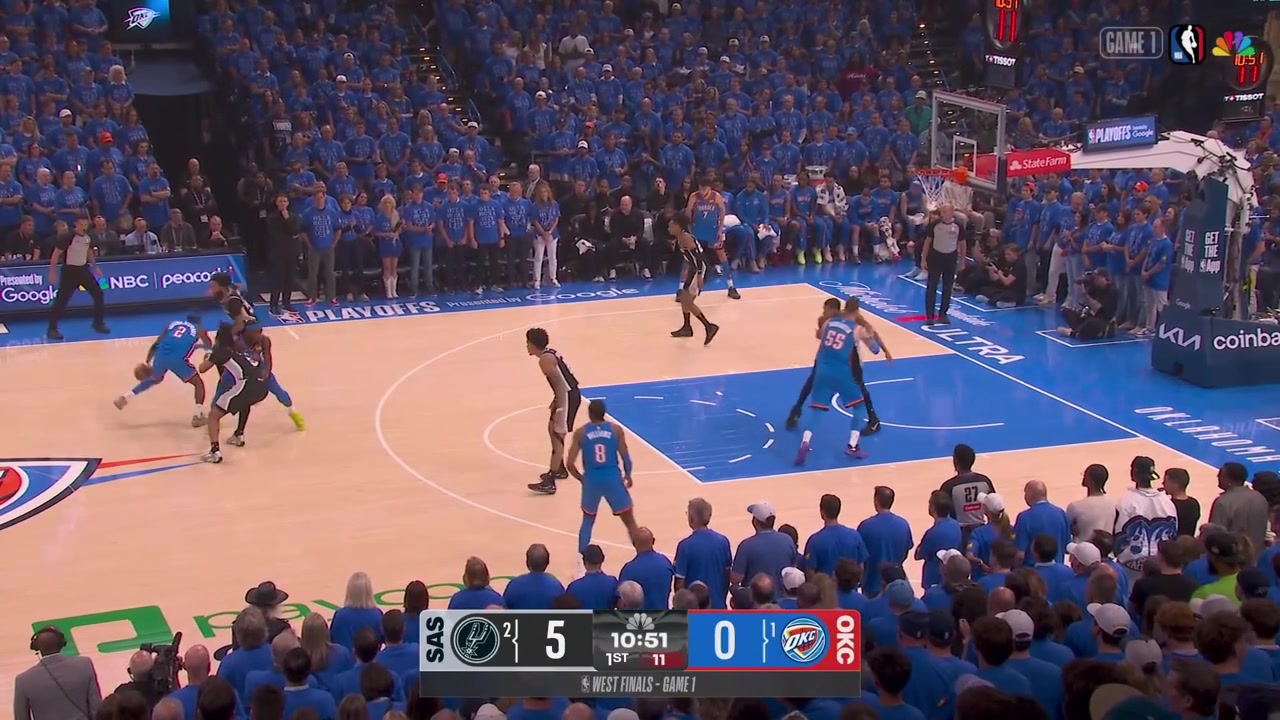 Shai Gilgeous-Alexander turns the ball over and Victor Wembanyama dominates Chet Holmgren taps 3 offensive rebounds before the tip in goes in