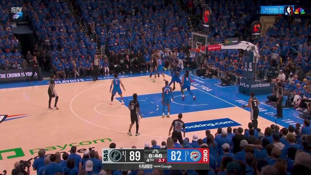 Luguentz Dort shoves Victor Wembanyama in the back and picks up his 4th foul