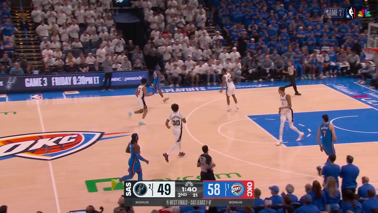 Victor Wembanyama blocks Chet Holmgren under the rim gets called for the foul 3rd foul and the Spurs use their second and last challenge to successfully overturn it3rd block for WembyWith replays