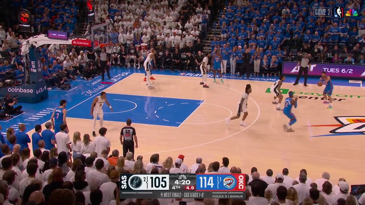 Isaiah Hartenstein outplays Victor Wembanyama for the offensive boards as Shai Gilgeous-Alexander jumper rattles in and out