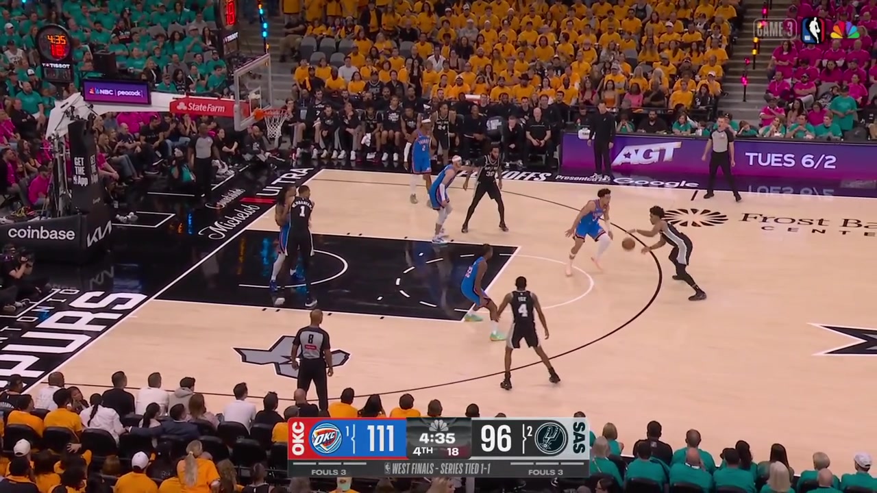 Victor Wembanyama scores the lefty And-1 layup on Jaylin Williams with replays
