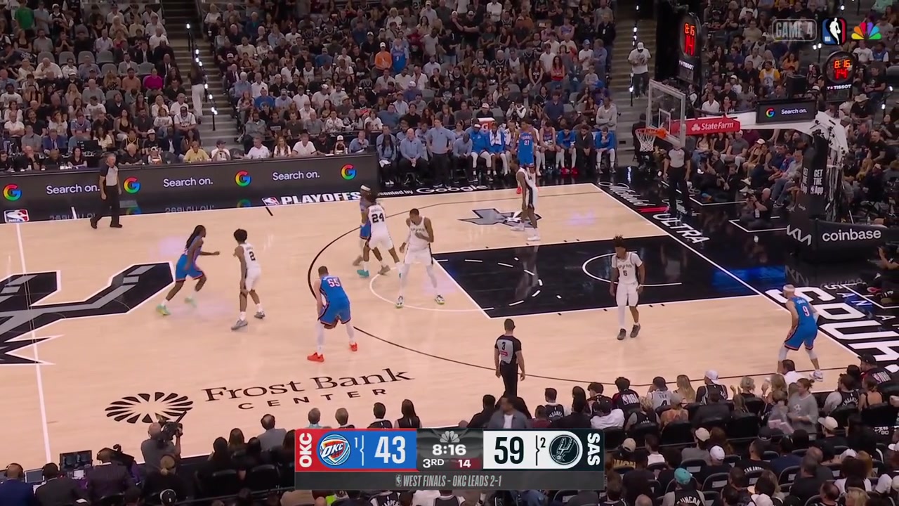 Stephon Castle with a sneaky steal from behind on Isaiah Hartenstein and he finds Victor Wembanyama for the powerful lefty dunk with a replay