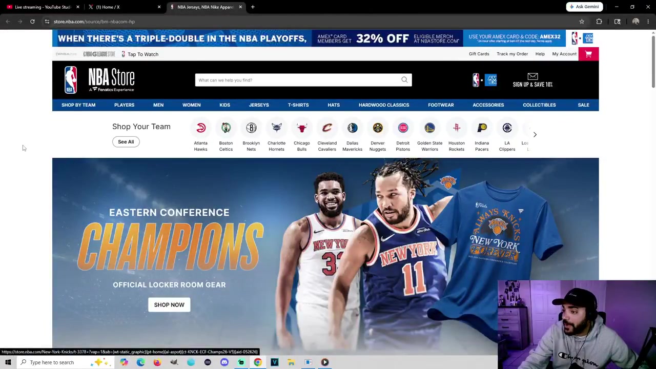 Dcentric NBA Store Finals Bound merch section includes the OKC Thunder and the New York Knicks no Spurs to be found